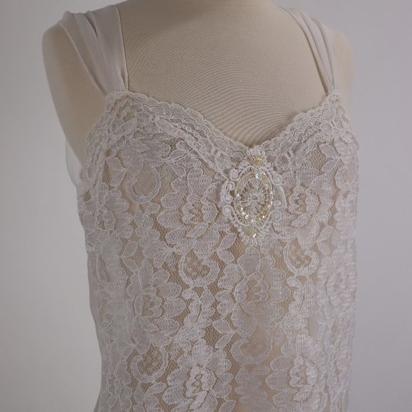 Vtg Saks Fifth Avenue Terry Russo Sheer Lace Sequin Pearl Nightgown Negligee L - Picture 6 of 10